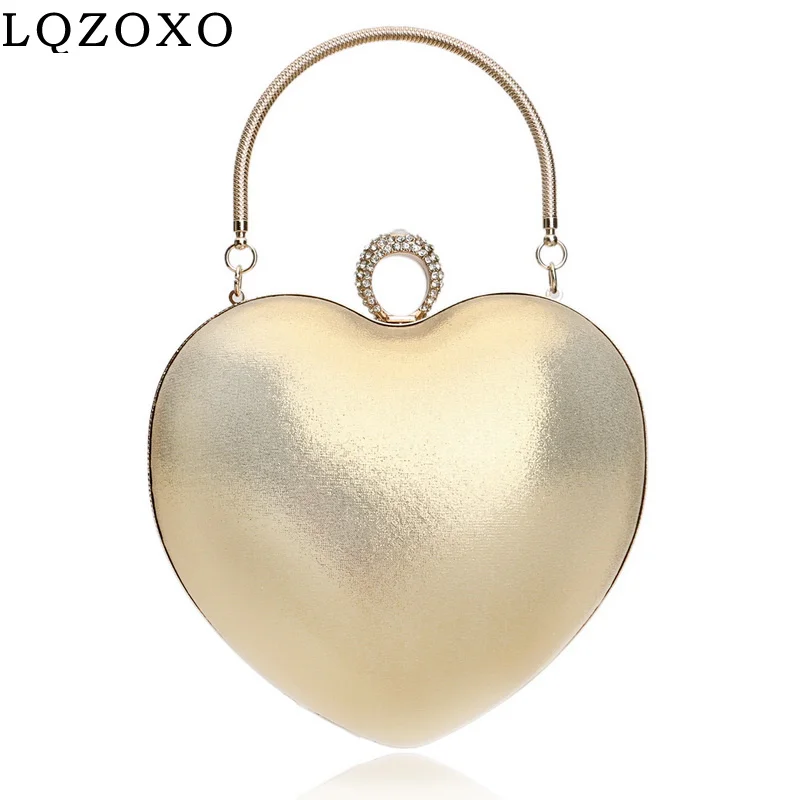 Fashion women evening bags shoulder chain handbags finger ring day clutch diamonds small heart clutch bags