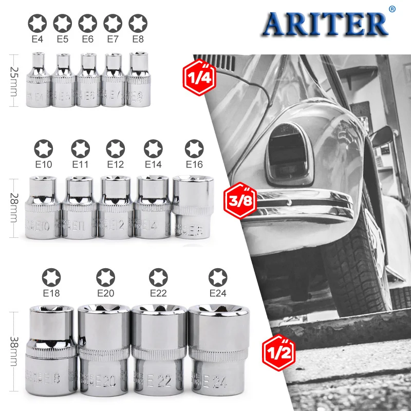 1/2 "3/8" 1/4 "stick E4 - E24 14 stücke E Torx Stern Weiblichen Bit Socket Set Hause DIY Metallbearbeitung Auto Reparatur Werkzeuge
