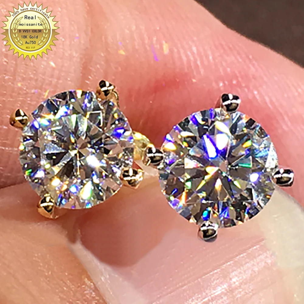 

100% 18K Gold A750 gold A pair of Earrings 1Ct 2Ct 4Ct 6Ct Best color DVVS Moissanite Earrings Emerald Rectangle