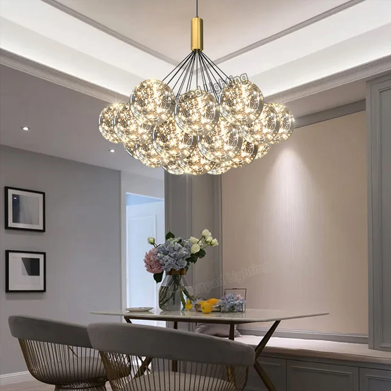 American Clear Bubble Chandelier Lighting Living Room Romantic Light Luxury Bedroom Decor Creative LED Bar Table Chandelier