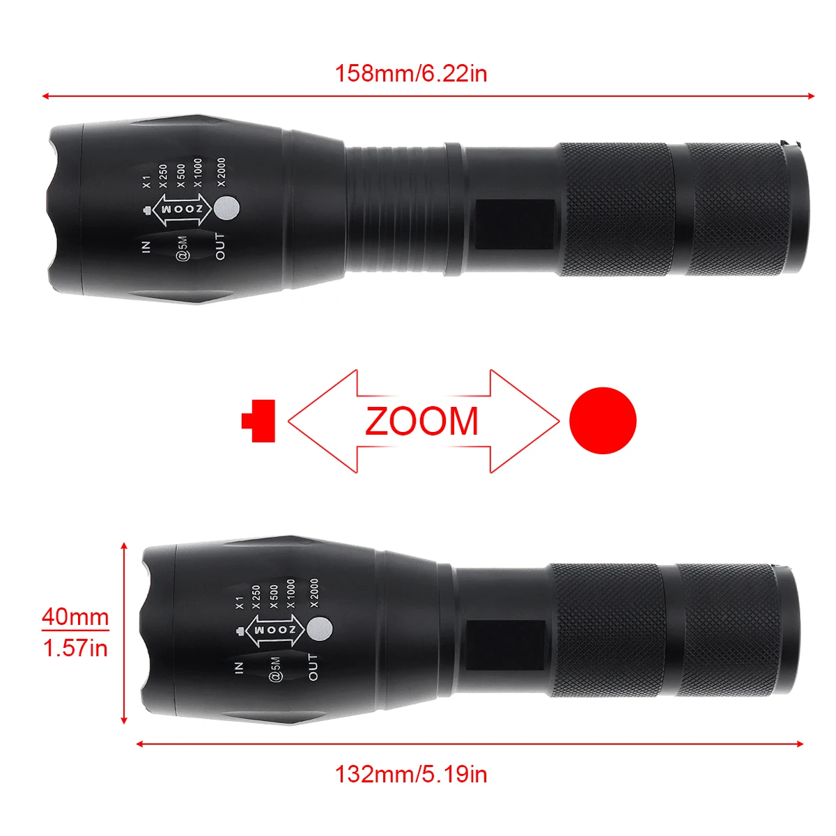 SecurityIng A100 Multi-function Strong Light Flashlight Waterproof RGB Red Green Blue White Light Torch for Camping/Hiking