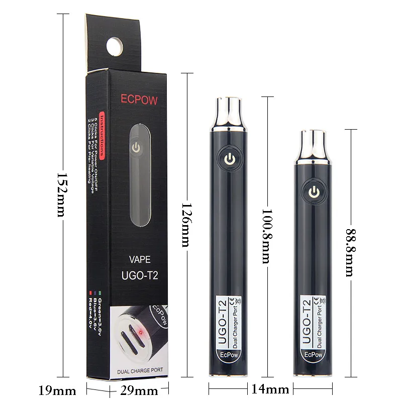 Cigarrillo electrónico de precalentamiento, vaporizador de voltaje Variable, 1 piezas, CBD, 2 puertos de carga USB, UGO-T2