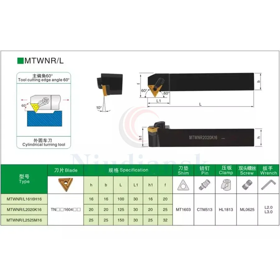 10 pz inserti in metallo duro TNMG1604 1pc MTWNR1616H16 MTWNR2020K16 portautensili per tornitura esterna MTWNR2525M16 MTWNL Set di utensili per tornio CNC
