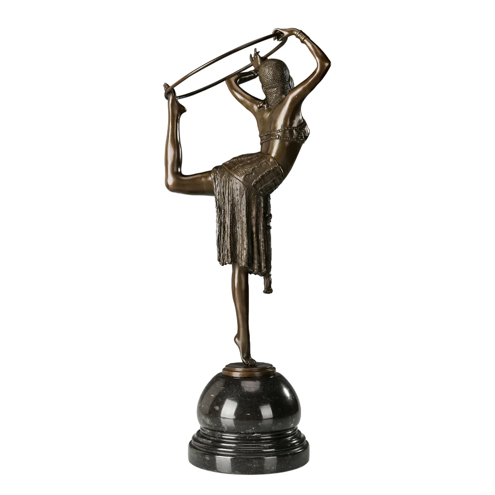 Ring Modern Dance Sculpture Bronze Vintage Art Girl Dancing Statue Figurine Gold, Brown, Green for Decoration 51CM/20Inch Large