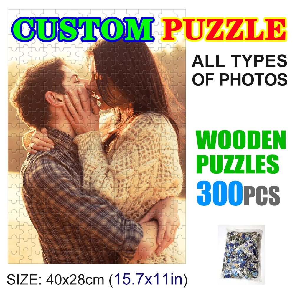 300pcs Photo Custom Wooden Personalized Jigsaw Puzzle Lovers Picture DIY Toys For Adults Decoration Collectiable No Box 40x28cm