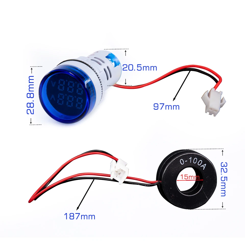 2in1 22mm round Mini Digital Voltmeter AC50-500V 0-100A Amp & Voltmeter Ammeter Voltage Current Meter with CT New