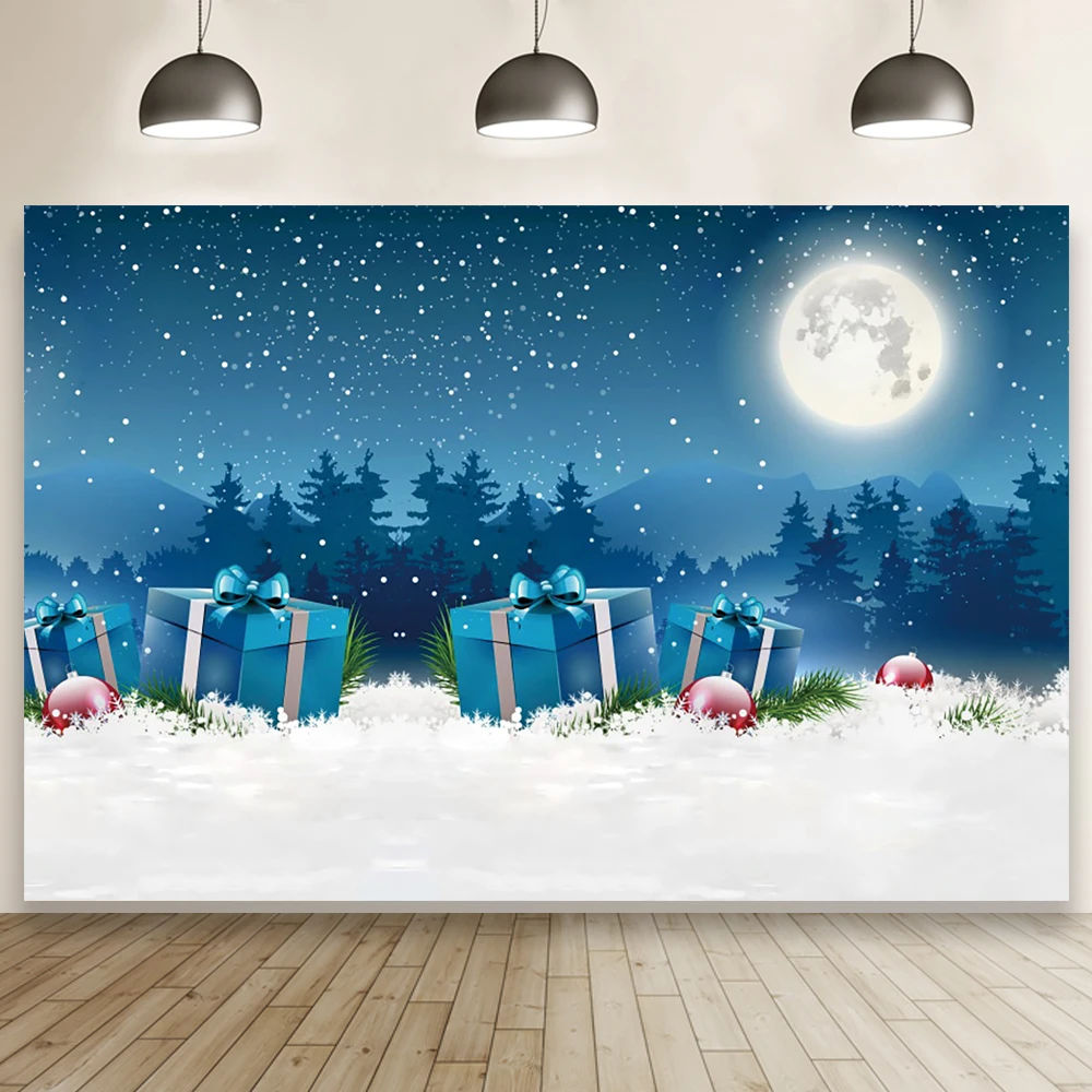 Laeacco Christmas Winter Night Scenery Photography Background Snow Month Gift Birthday Portrait Backdrop For Photo Studio Props