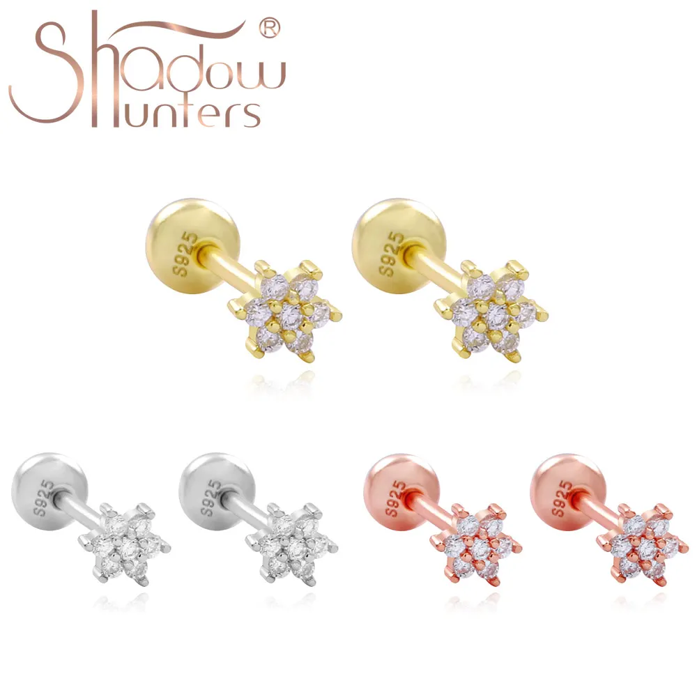 SHADOWHUNTERS-أقراط من الفضة الإسترليني والزركون للنساء ، أقراط صغيرة ، 925 فضة استرلينية ، زركونيا مكعبة ، زركونيا ، زركونيا ، على شكل زهرة ، لعظام الأظافر ، بالجملة #1