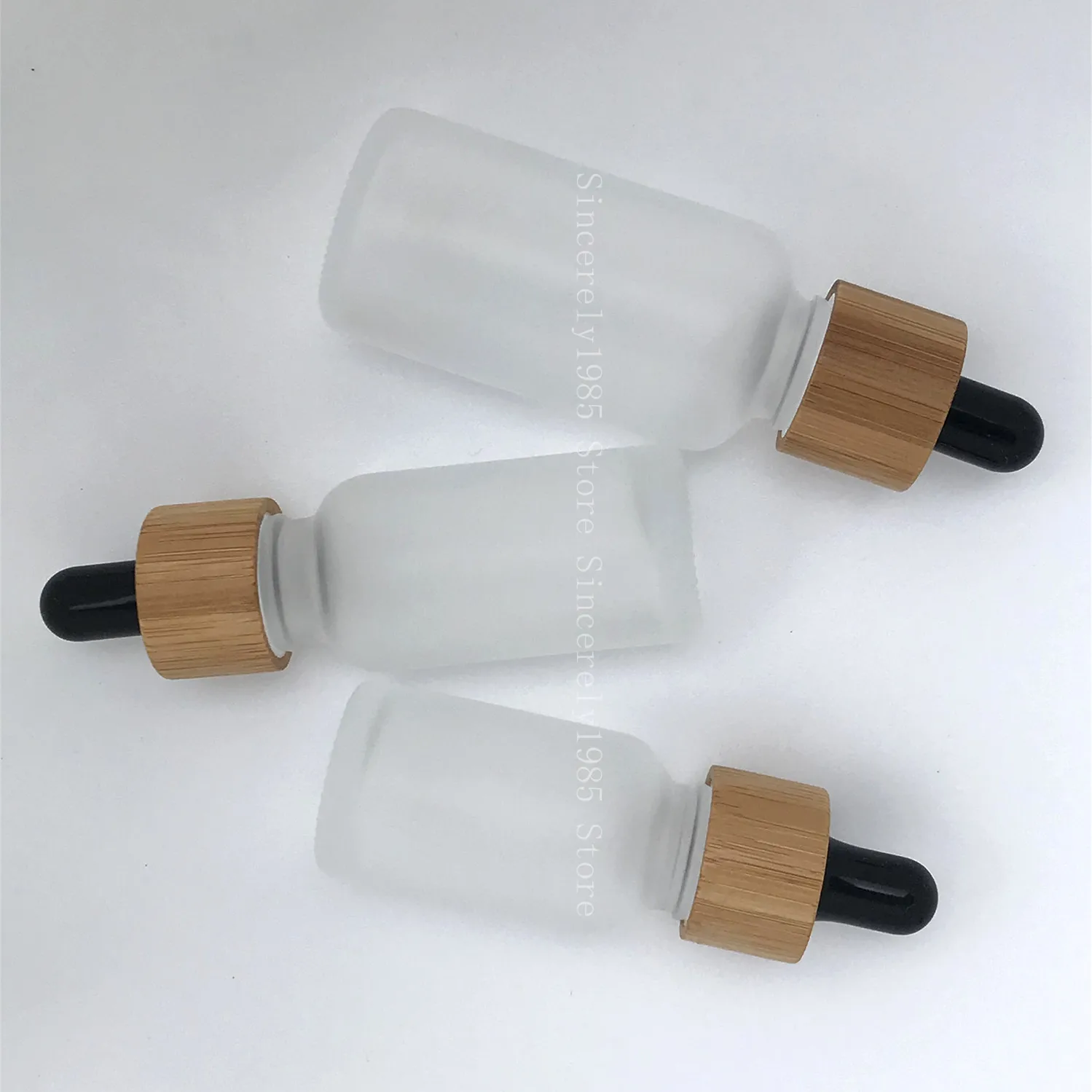 

5ml 10ml 15ml 30ml 50ml 100ml Frosted Dropper bottle with Bamboo lid Pipette Bottles Refillable high-quality thick frosted glass