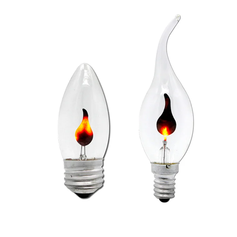 LED Edison Bulb E14 E27 3W Flame Fire Lighting Vintage Flickering Effect Tungsten Novel Candle Tip Lamp Orange Red