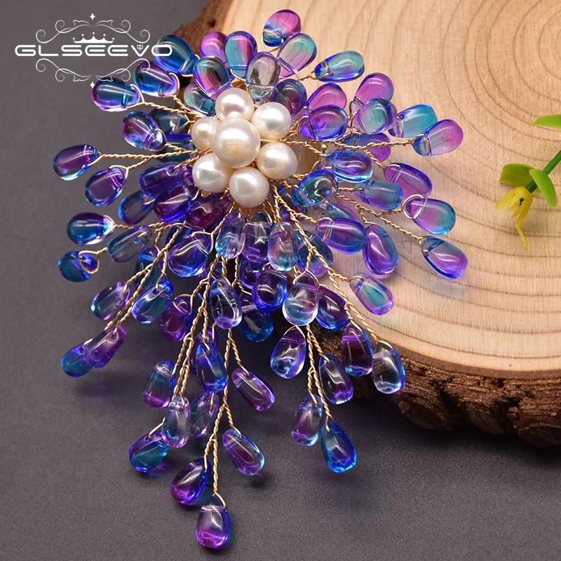 GLSEEVO Handmade Blue Crystal Resin Shaped Brooch Luxury Brooch Women'S Wedding Party Gift Jewelry Accessories GO0383A