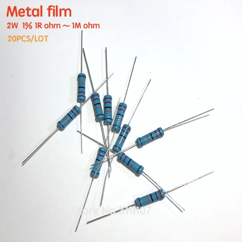 20PCS/LOT 2W Metal film resistor 1R ~ 1M 1% 100R 220R 330R 1K 2.2K 3.3K 4.7K 6.8K 10K 20K 47K 100 220 470 680 2K2 3K3 4K7 ohm