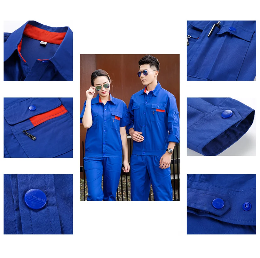 Verão fino algodão roupas de trabalho para homens mulheres de manga curta trabalhador macacão terno uniformes de proteção durável respirável oficina
