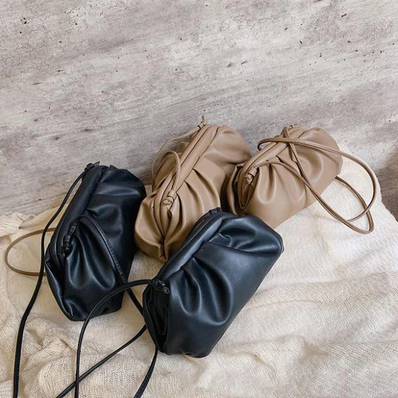 2020 New Women Clutch Evening Party Bags for Female Big Ruched Pillow Bag Leather Korea Pouch Handbag