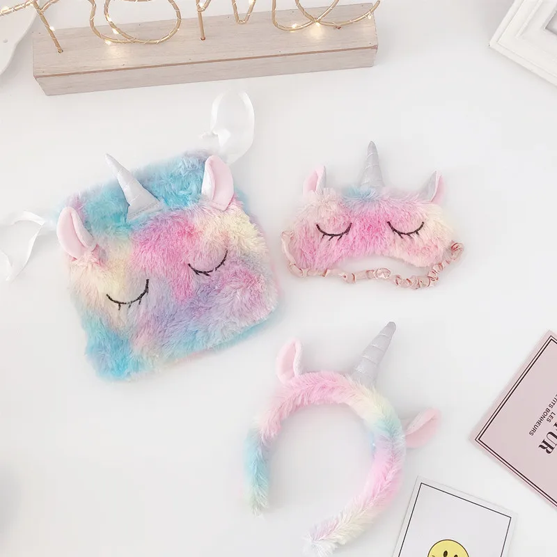 Girl Indoor Cute Slippers Color Unicorn Series Home Indoor Non-slip Floor Cotton Slippers Eye Mask Face Washing Sleep Mask