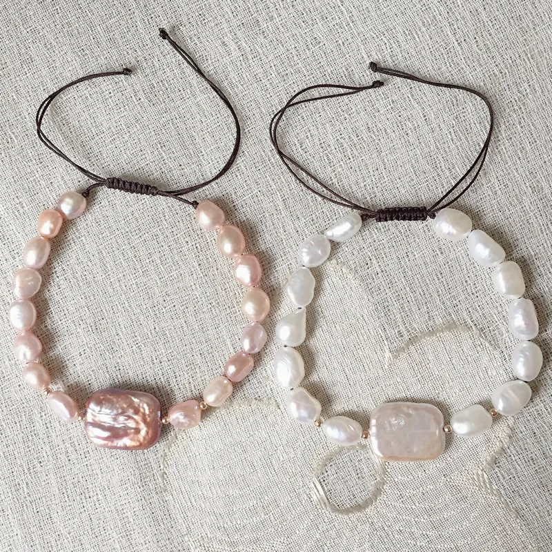 Fashion Natural Freshwater Pearl Bracelets Rectangle Square Baroque Pearl Charm Healing Real Pearls Strand Bracelets for Women
