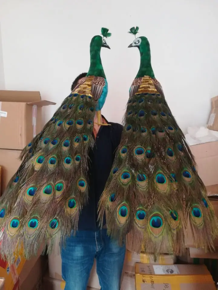 Pair of 80cm Green Peacock Simulation Foam And Feather Neck Models Creative Home Decor Accessories Unique Gift Idea XF2648