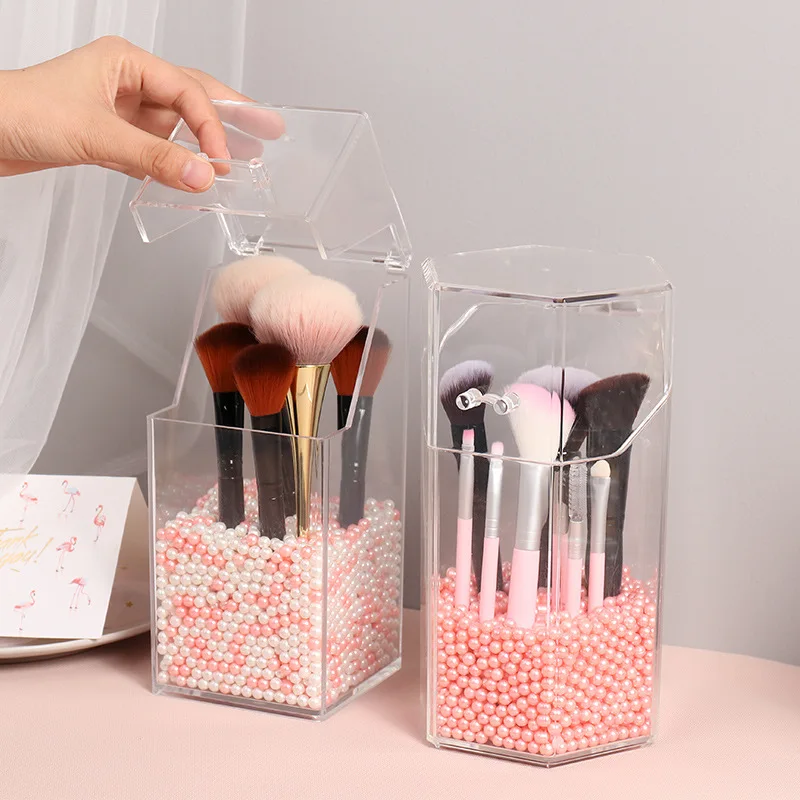 

Pearl Transparent Makeup Brush Storage Box Cosmetic Organizer Acrylic Lipstick Eyebrow Pencil Beauty Brush Storage Tube