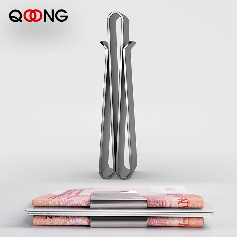 QOONG Stainless Steel Slim Third Sided Men Women Metal Money Clip Wallet Credit Card Money Holder Bill Steel Clip Clamp ML1-005