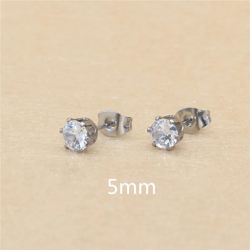 Klassische Ohrstecker aus Edelstahl, weiß, mit AAA-runden weißen Zirkonia-Steinen, 3 mm. – Detail 17