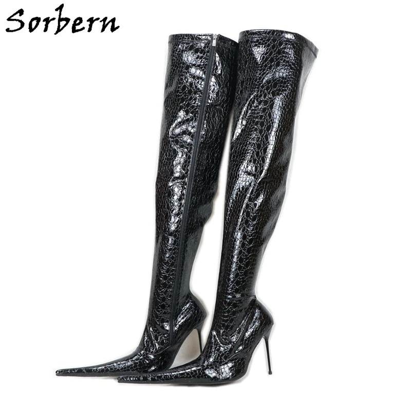 Sorbern Patent Snake Over The Knee Boots Custom Long Boot Metal High Heel Boot Stilettos Lace Up Plush 12Cm 14Cm 16Cm 18Cm