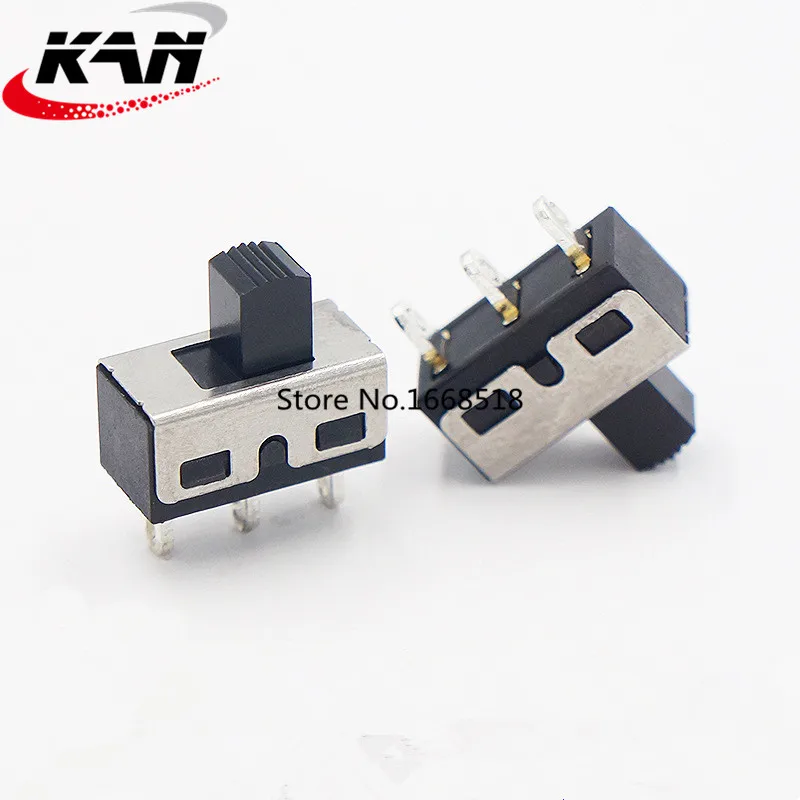 50PCS SS-12E08 1P2T Single pole double throw handle heights can be customized slide switch 3 pin vertical type pin with holes