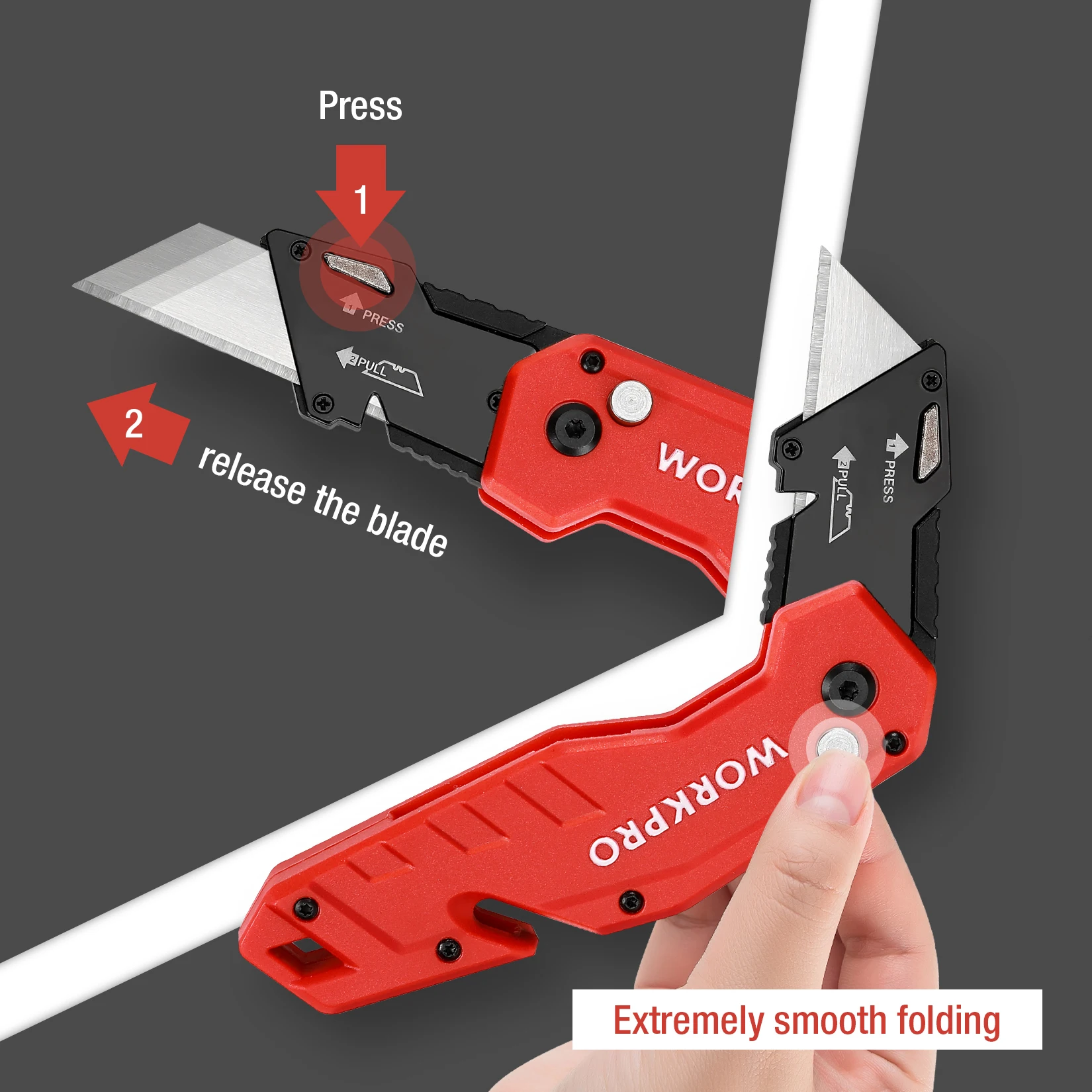 WORKPRO Folding Utility Knife With 10pcs Blades Quick Change Blade Wire Stripper Built in Handle Multifunctional Pocket Knife