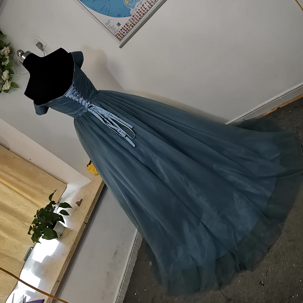 MYYBLE 2021 ash-blue shoulder formalna suknia wieczorowa styl pędzla tuxedo z krótkim rękawem huśtawka koronka z tyłu do góry cheapgrab fold popularne