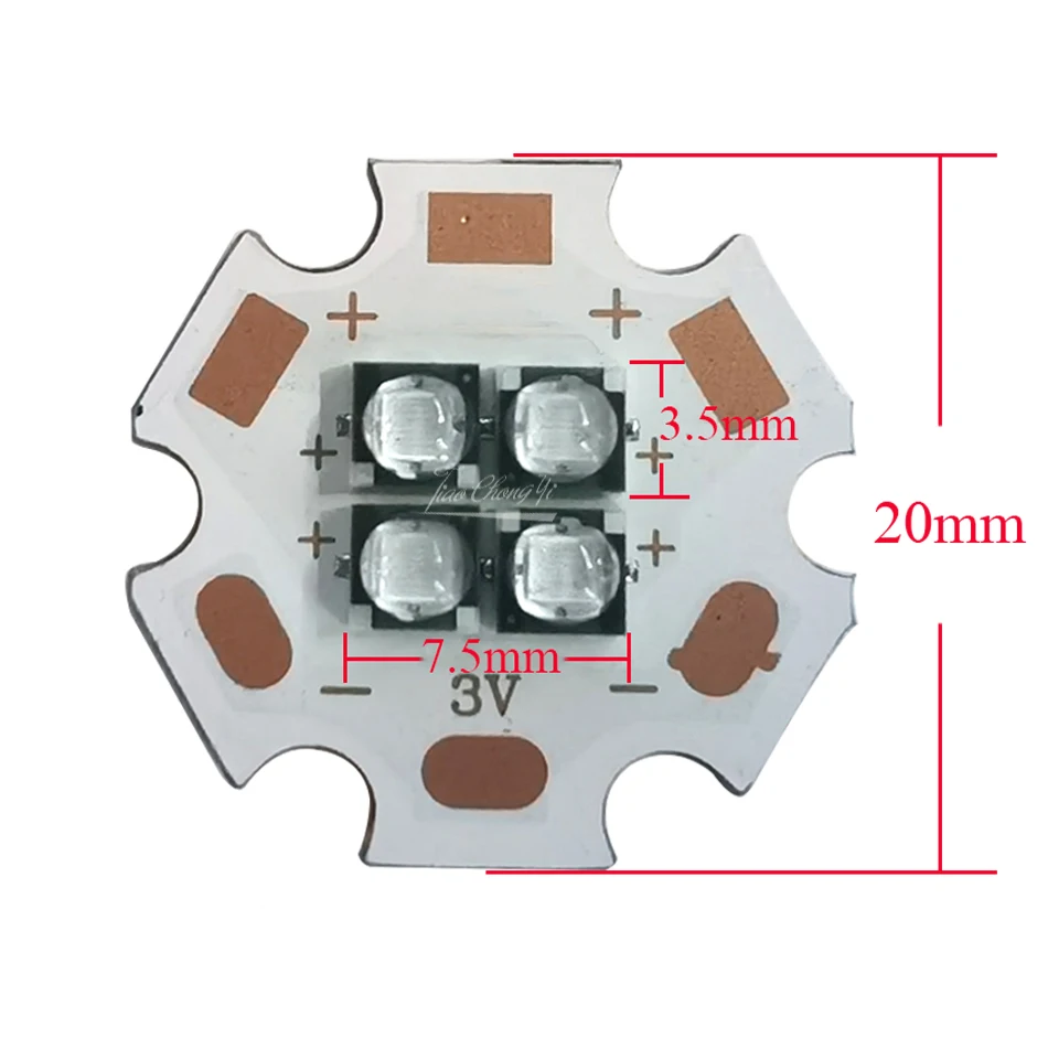 12W 3535 Ultra Violet UV 365nm 380nm 395nm 420nm 4chip DC3V 6V 12V Led lampada sorgente luminosa parte 20mm PCB rame per fai da te