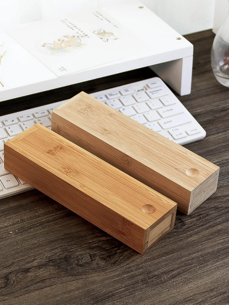 Rectangular Pull Cover Bamboo Storage Box, Long Strip Solid Wood Desktop Sundries Packing Box