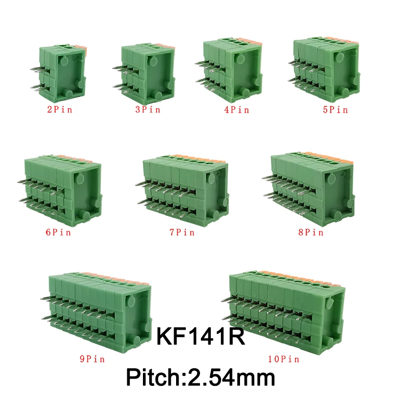 10Pcs KF141R KF141V PCB Spring Screwless Terminal Block 2.54mm 2/3/4/5/6/7/8/9/10 Pin Straight / Bent Foot PCB Mount Connector