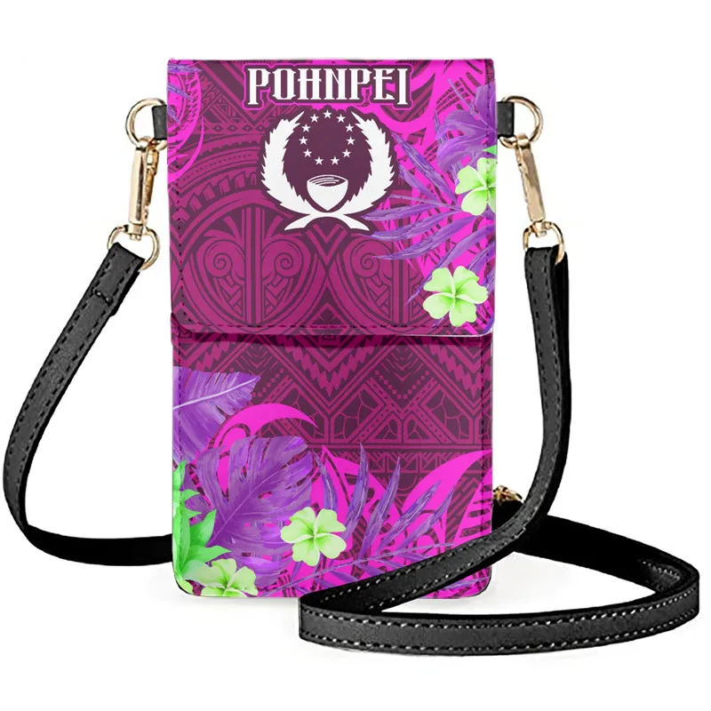 Pohnpei Cell Phone Purse Polynesia Hawaiian Hibiscus Print Touch Screen Mobile Phone Bag Small Crossbody Bag Wallet for Women