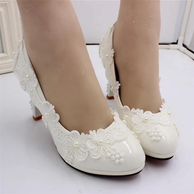 Fashion high heel PU single lace wedding shoes waterproof platform women's shoes Bride wedding dress white 8cm high heels wBH167