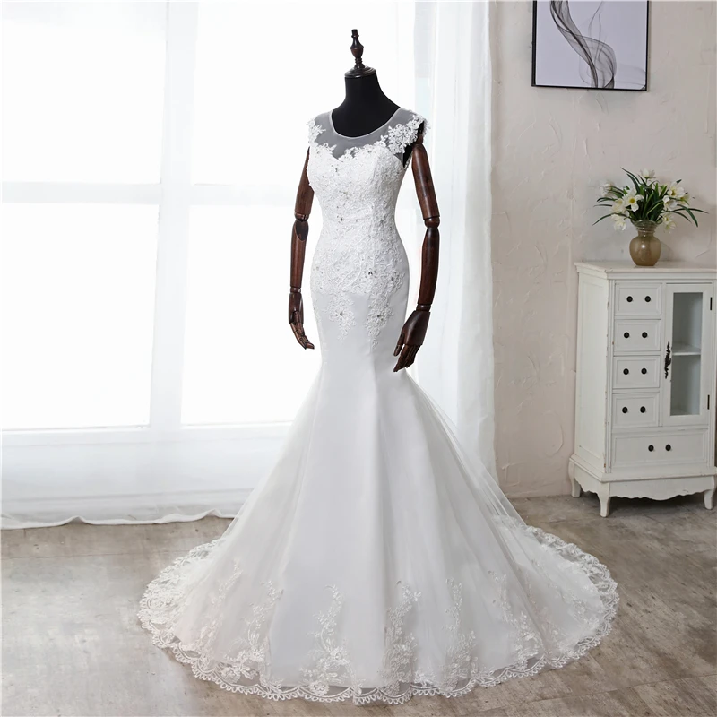 Vestido de novia de sirena, hermoso Lazo, con cuello redondo, nuevo estilo, gran oferta, 2020