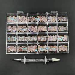 24 Cells Boxed Crystal AB 3D Flatback Glass Nail Art Rhinestone DIY Flat Bottom Crystal Glass Special-Shaped Diamond
