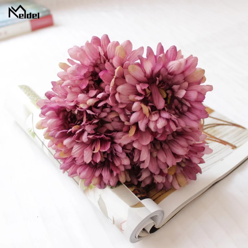 Meldel Wedding Flower Bouquet Gerberas Artificial Silk Daisy Flower Bridesmaid Accessories Marriage Bouquet DIY Home Decorations