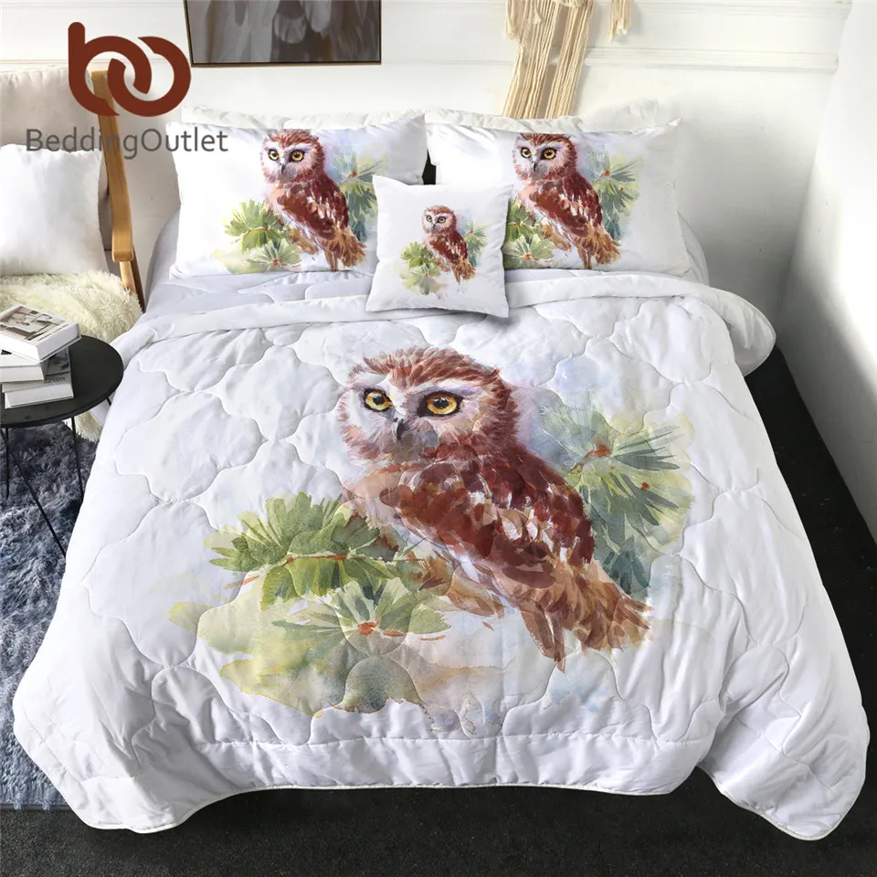 

BeddingOutlet Owl Summer Quilt Blanket Animal Thin Quilt Fir Cool Bedspreads Watercolor Bed Cover Coniferous Edredom Drop Ship