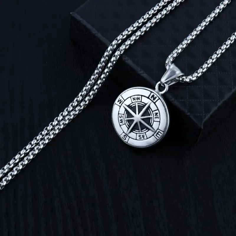 Creative Fashion Personality Men's Necklace  Compass Pendant Simple  Jewelry Accessories Gift for Men
