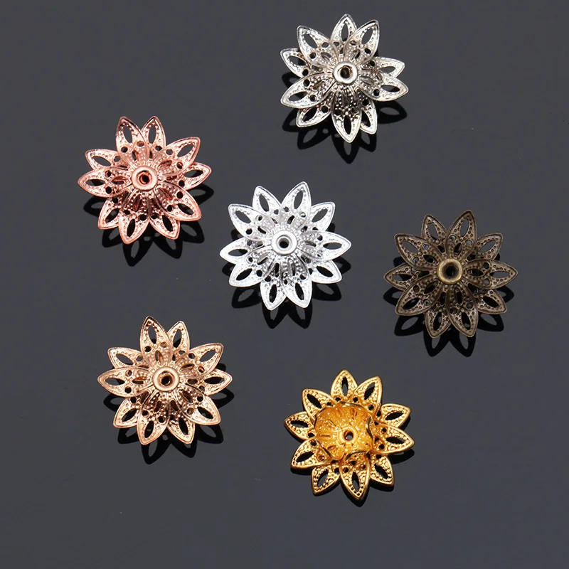 Mibrow 20pcs Rose Gold Silver 16mm Copper Lotus Flower Bead Caps Flower Filigree Loose Spacer Bead Caps For DIY Jewelry Making