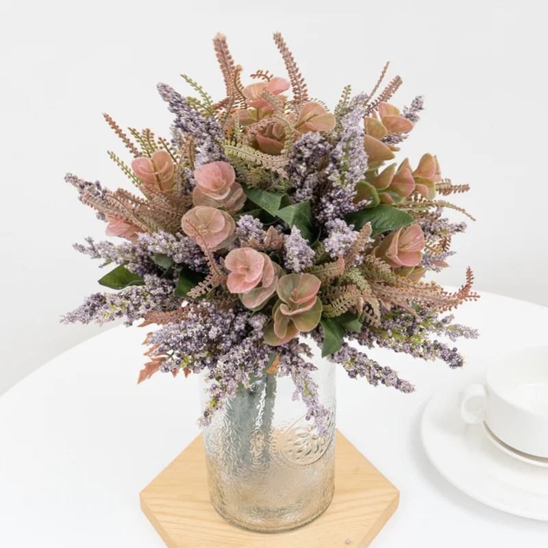 Beautiful Artificial Plastic Flowers Autumn High Quality Foam Lavender Fake Plant Big Bouquet Room Table Wedding Home Decoration