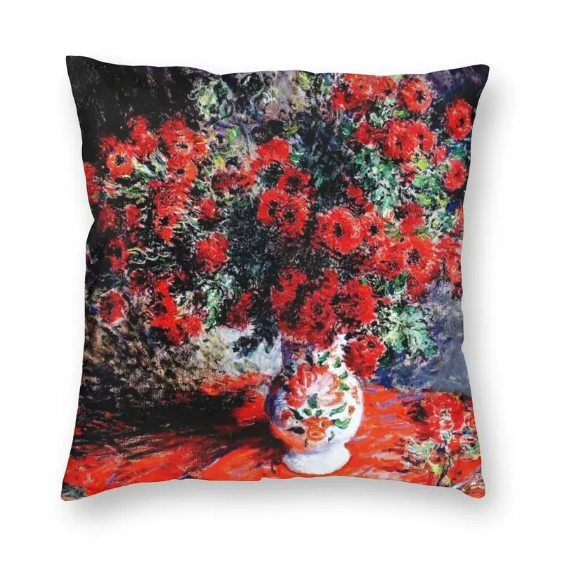 Claude Monet Chrysanthemums Floral Fine Art Cushion Covers Sofa Home Decor Square Throw Pillow Case 40x40cm