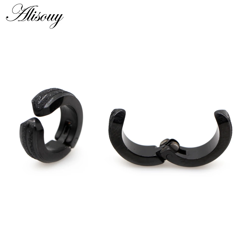 Alisouy 2pcs New Frosted Scrub Groove Ear Earring Stainless Steel Small Circle Hoop Earrings for Women Men Punk Piercing Jewelry