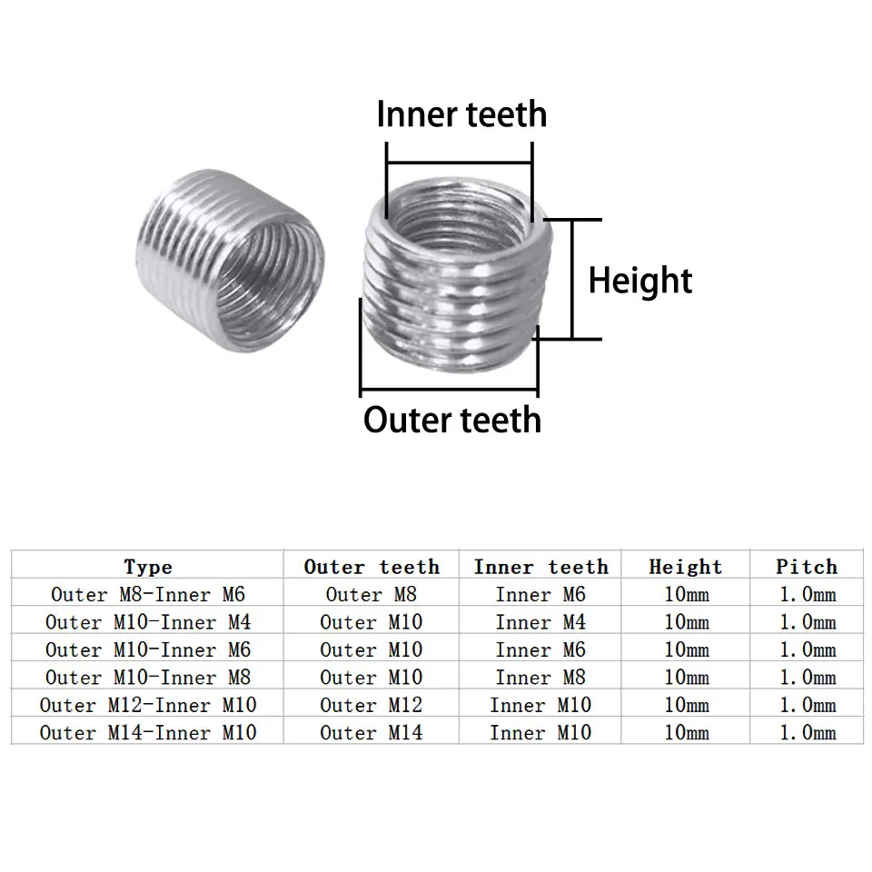 5 sztuk zewnętrzny M10-Inner M8 wewnątrz na zewnątrz gwint Hollow łącznik rurowy przenośnik przejściówka rozgałęziająca śruba Pitch 1.0mm srebrny