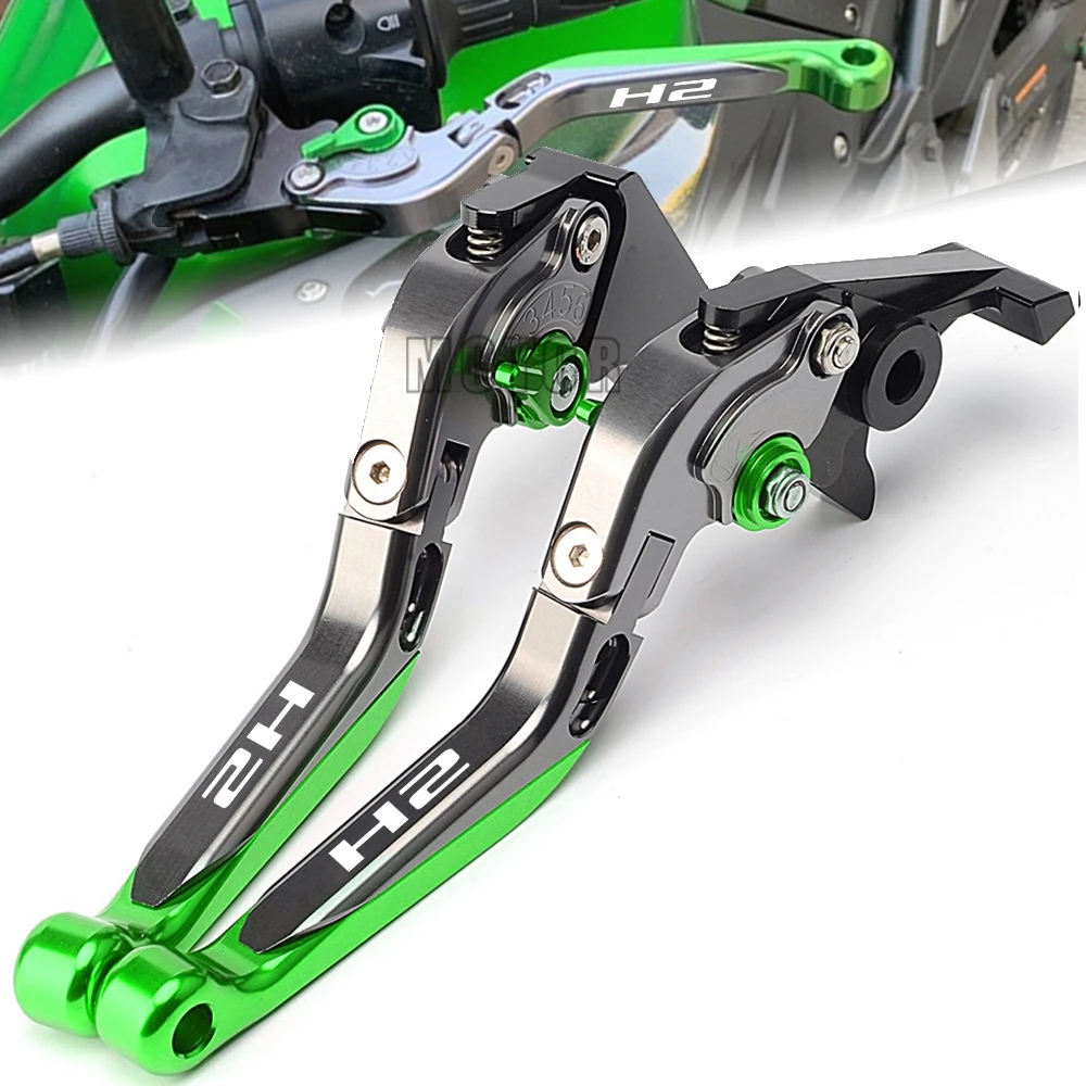 For Kawasaki Ninja H2 SX SE 2015 2016 Motorcycle CNC Aluminum Adjustable Extendable Brake Clutch Lever Handle with H2 logo