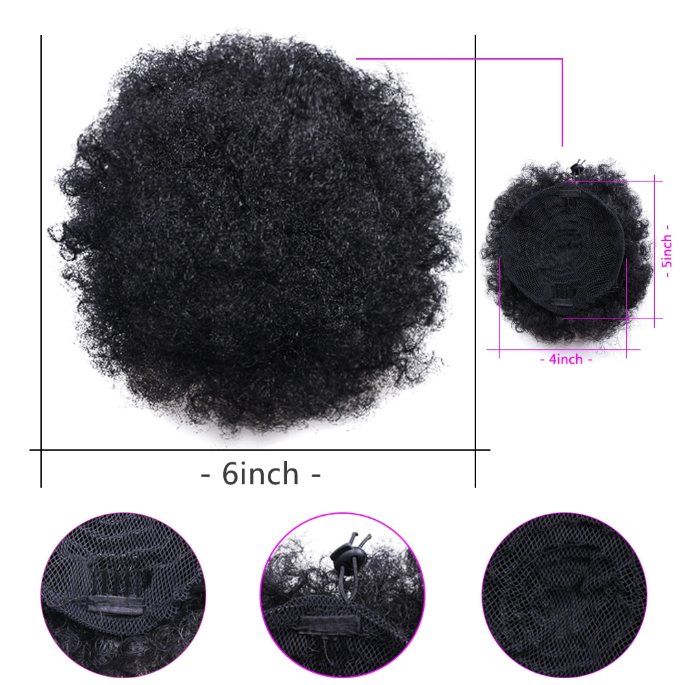 6inch High Afro Puff Synthetic Hair Bun Chignon Hairpiece For Women Drawstring Ponytail Kinky Curly Clip in Extensions