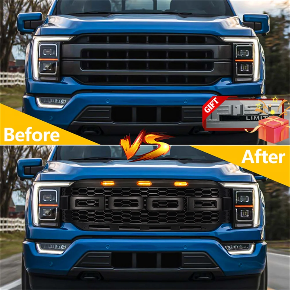 New Model For F150 Racing Grill For F-150 2021 Front Grills Raptor Style Bumper Grilles Mesh Radiator Grille Front Mask Cover