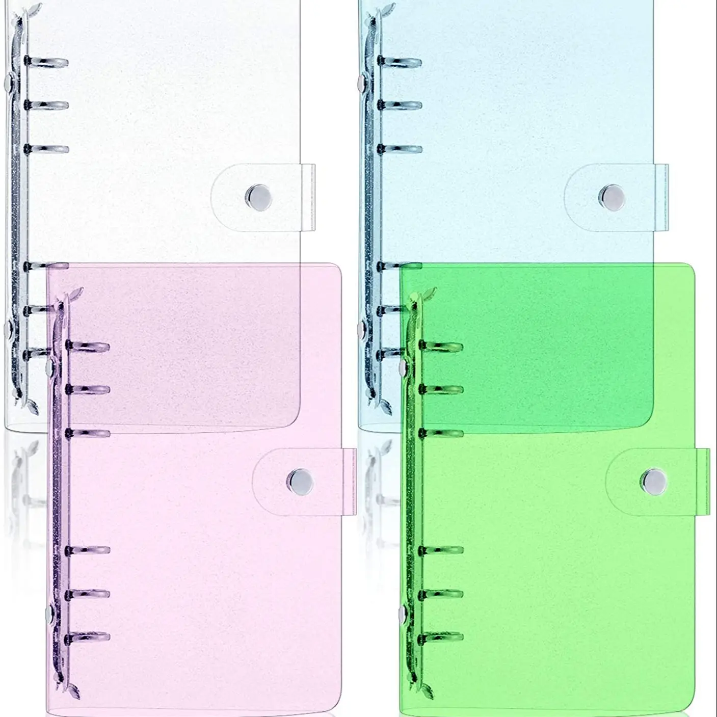 

A6 Soft PVC 6-Ring Binder Cover with Glitter Clear Transparent PVC Notebook Cover Protector with Snap Button Loose Leaf binder