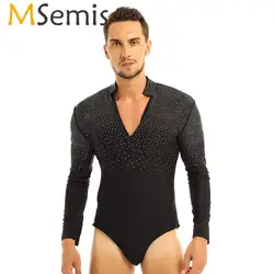 Camisa de baile para hombre, leotardo con diamantes de imitación brillantes, mono de baile latino de salón, Tango latino, Rumba, Ropa de baile