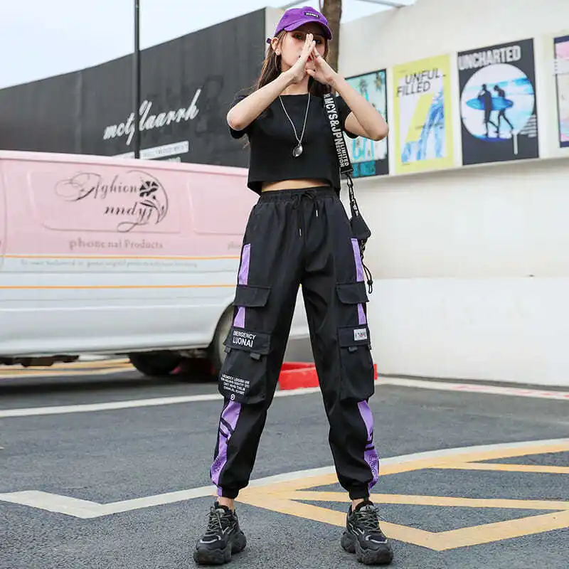 Women\'s Joggers Casual Sports Girls Fashion Hip-hop Streetwear Pants Fashion Cargo Pants Female Dance Sweatpants Trousers Black