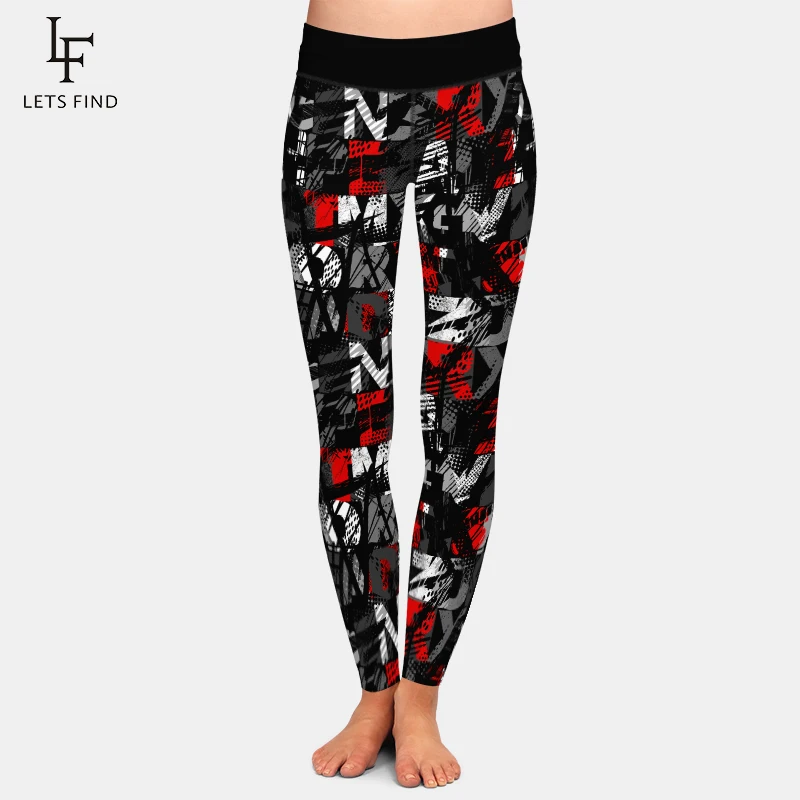 LETSFIND Brand Fashion Winter Women Pants 3D Doodle Letter Element Digital Printing High Waist Soft Workout Leggings